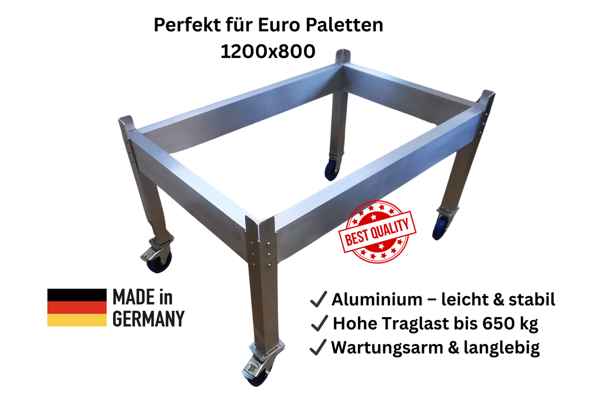 🏗️ Premium Paletten-Fahrgestell aus Aluminium 1210 × 810 hochbelastbar, leicht & langlebig.