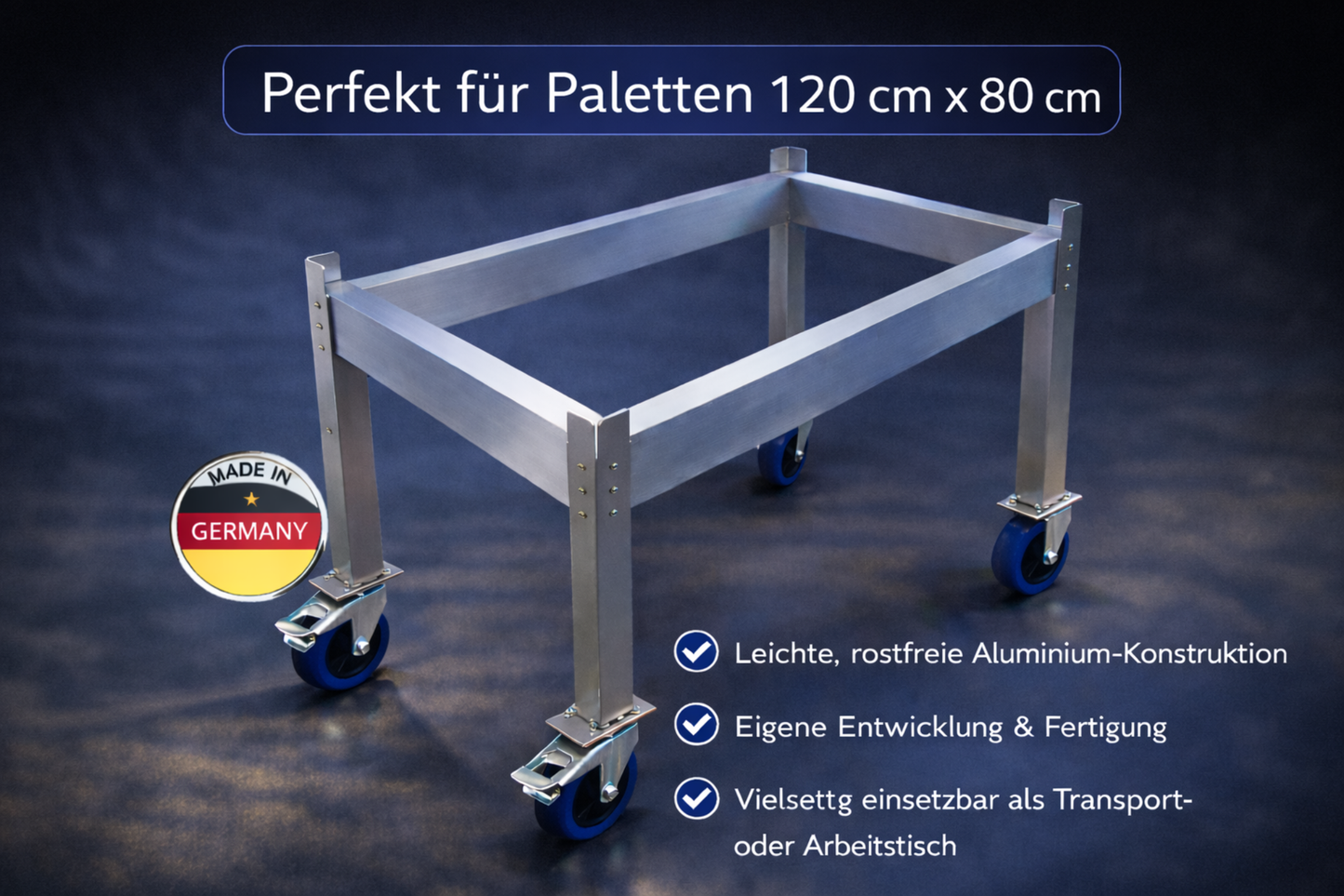 Palettenroller aus Aluminium  1210 × 810  hochbelastbar, leicht & langlebig