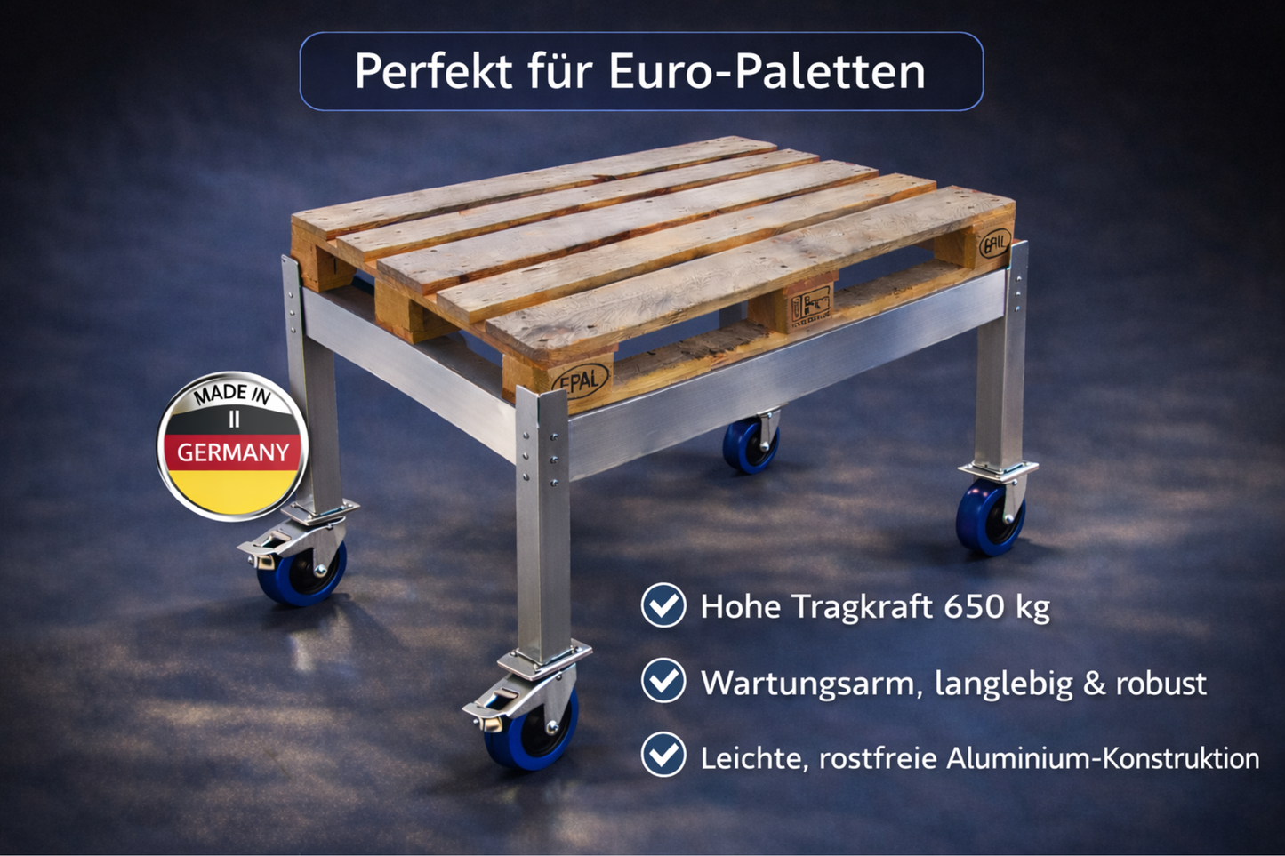 Palettenroller aus Aluminium  1210 × 810  hochbelastbar, leicht & langlebig